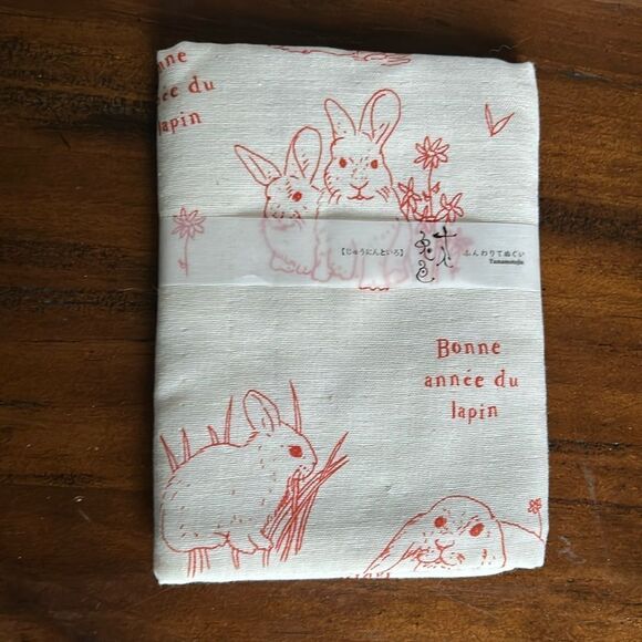 Isabelle Boinot paper cotton made in Japan 89cm x 32cm napkin Rabbits prints - Picture 2 of 8